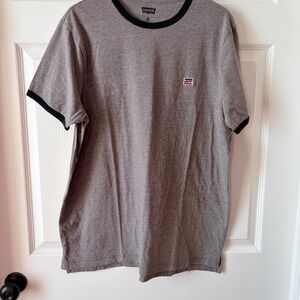 Levis Mens XXL Heather Gray Ringer T-Shirt Black Contrast Trim Embroidered Logo